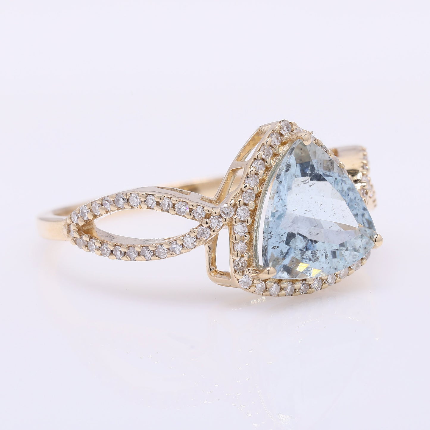 1.99 Ct Triangle Mixed Cut Natural Aquamarine 14K Gold Ring