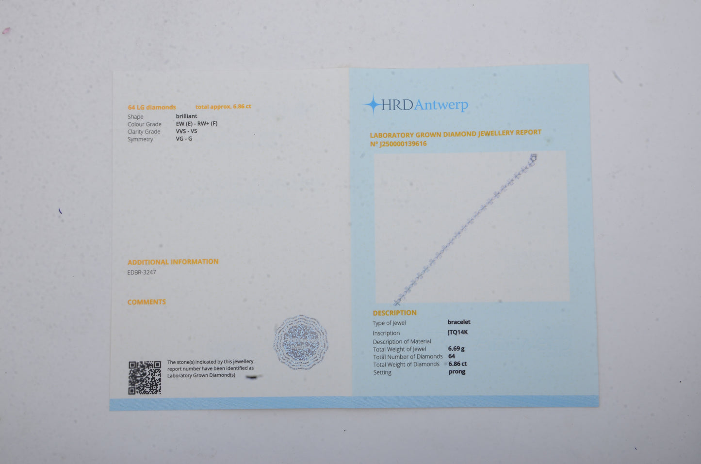 6.86 Carats Lab Grown Diamond 14K Gold Bracelet