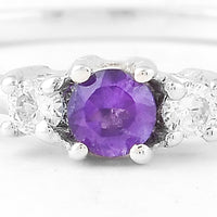 0.23 Ct Round Amethyst, Cubic Zirconia, 925 Sterling Silver Ring