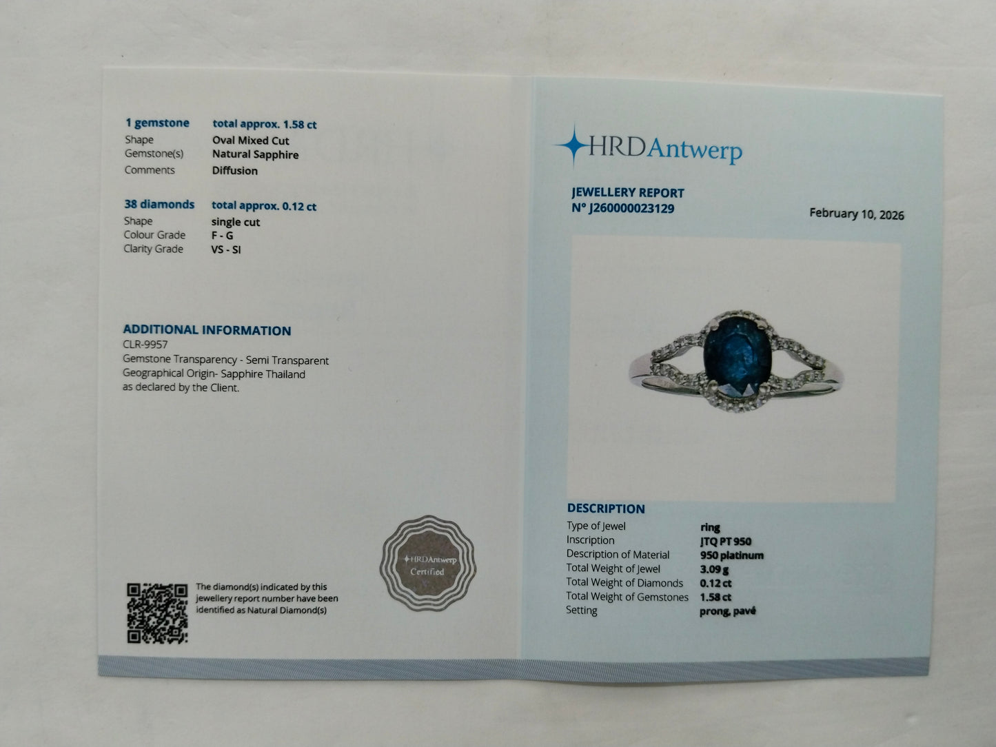 1.70 Ct Oval Mixed Cut Natural Sapphire 950 Platinum Ring