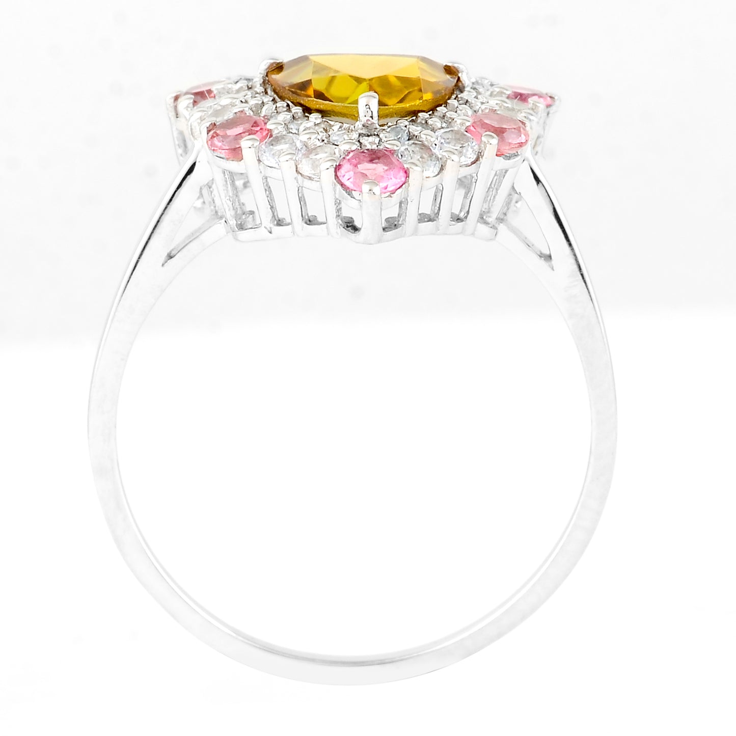 1.76 Ct Triangle Mixed Cut, Round Mixed Cut Natural Multi-Coloured Tourmaline 950 Platinum Ring