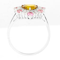 1.76 Ct Triangle Mixed Cut, Round Mixed Cut Natural Multi-Coloured Tourmaline 950 Platinum Ring
