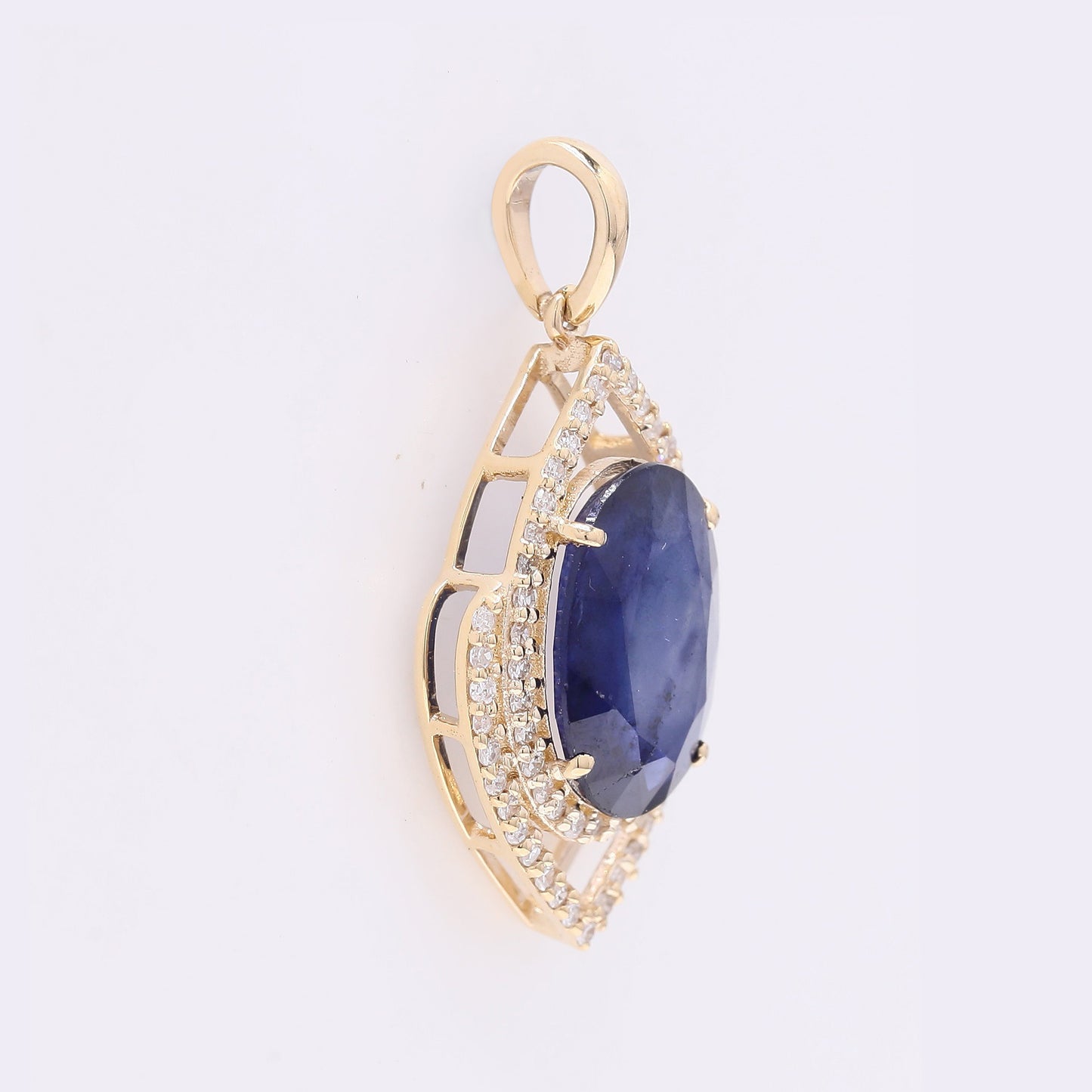 3.02 Ct Oval Mixed Cut Natural Sapphire 14K Gold Pendant