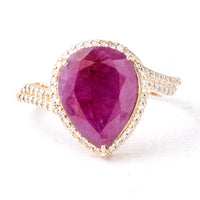 2.42 Ct Pear Mixed Cut Natural Corundum Ruby 14K Gold Ring