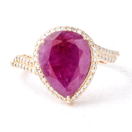 2.42 Ct Pear Mixed Cut Natural Corundum Ruby 14K Gold Ring