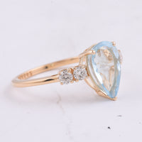 2.24 Ct Pear Natural Aquamarine 14K Gold Ring