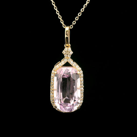 6.74 Ct Cushion Kunzite 14K Gold Pendant