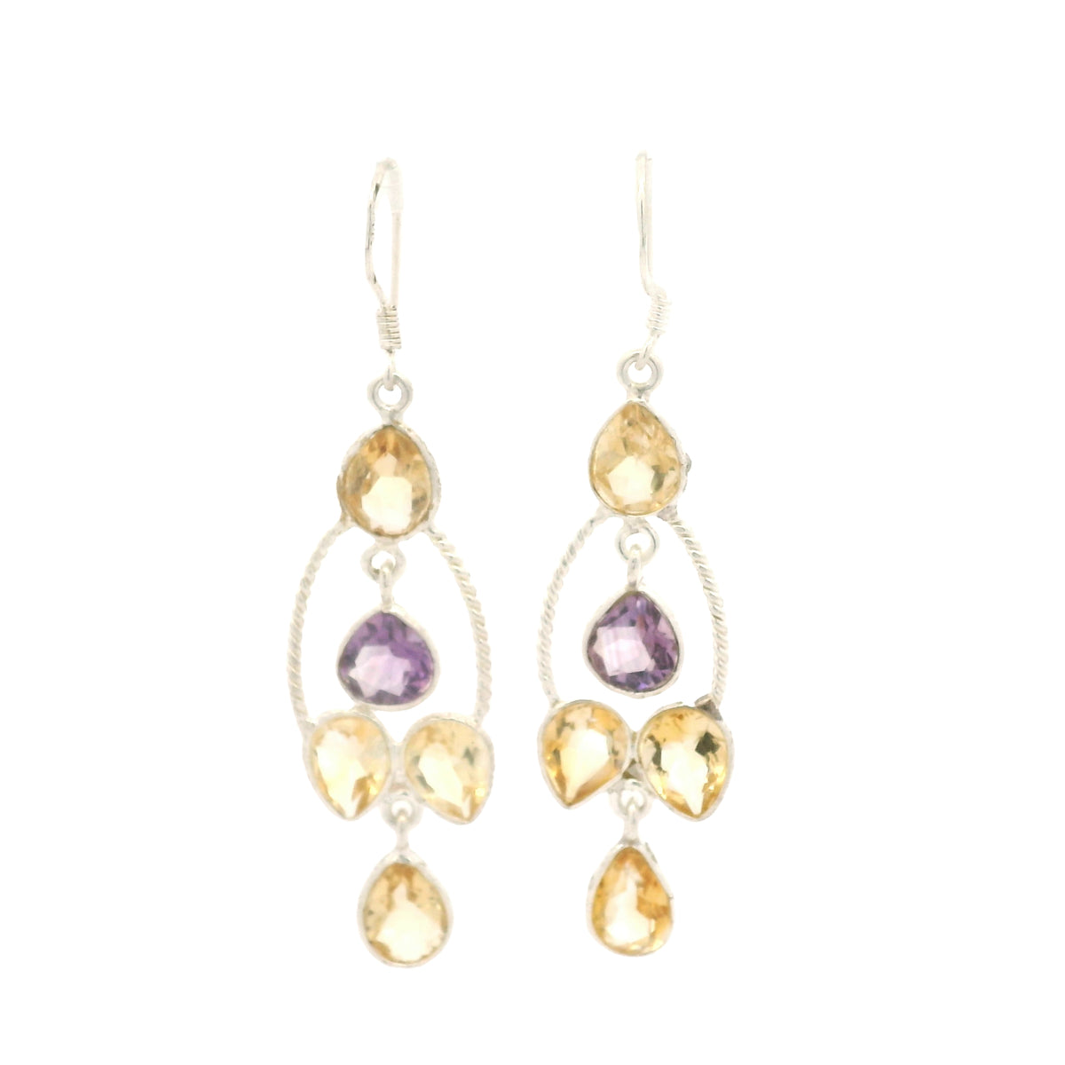 11.13 Ct Citrine, Amethyst 925 Sterling Silver Earrings