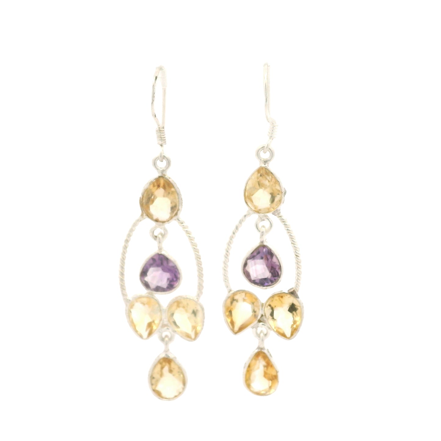 11.13 Ct Citrine, Amethyst 925 Sterling Silver Earrings