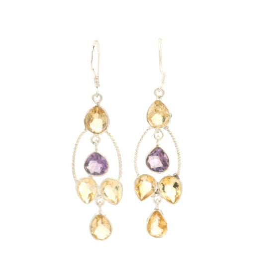 11.13 Ct Citrine, Amethyst 925 Sterling Silver Earrings