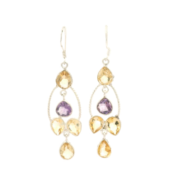 11.13 Ct Citrine, Amethyst 925 Sterling Silver Earrings
