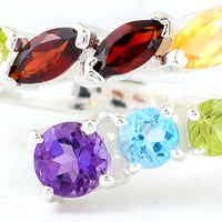 1.59 Ct Round Amethyst, Blue Topaz, Peridot, Cubic Zirconia, Citrine, Garnet 925 Sterling Silver Ring