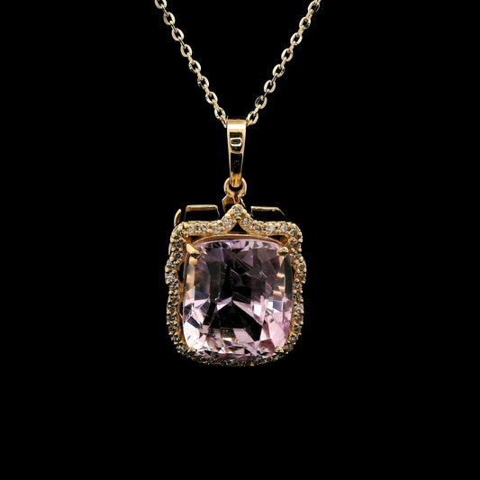 6.24 Ct Cushion Kunzite 14K Gold Pendant