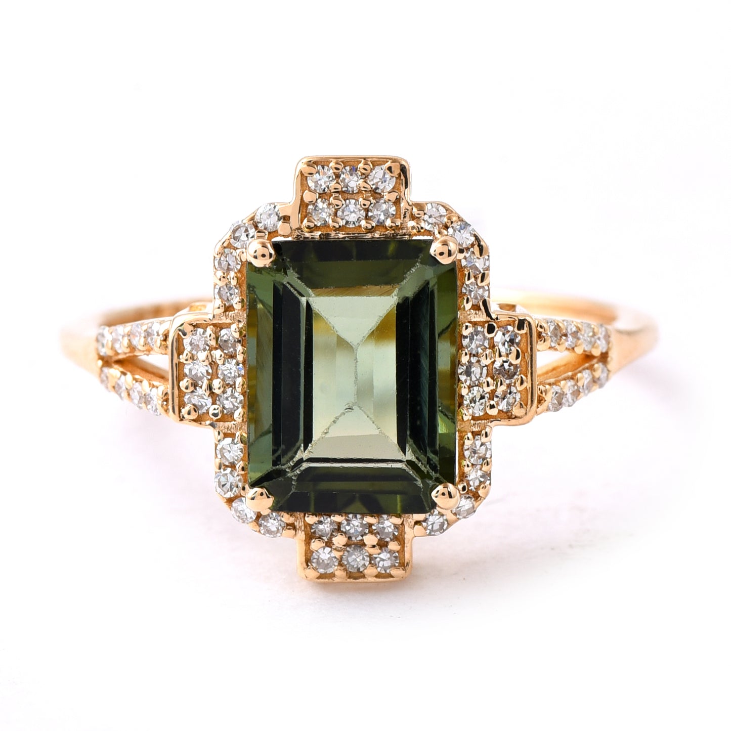 2.26 Ct Octagon Step Cut Natural Green Tourmaline 14K Gold Ring