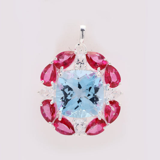 12.15 Ct Cushion Blue Topaz 925 Silver Pendant