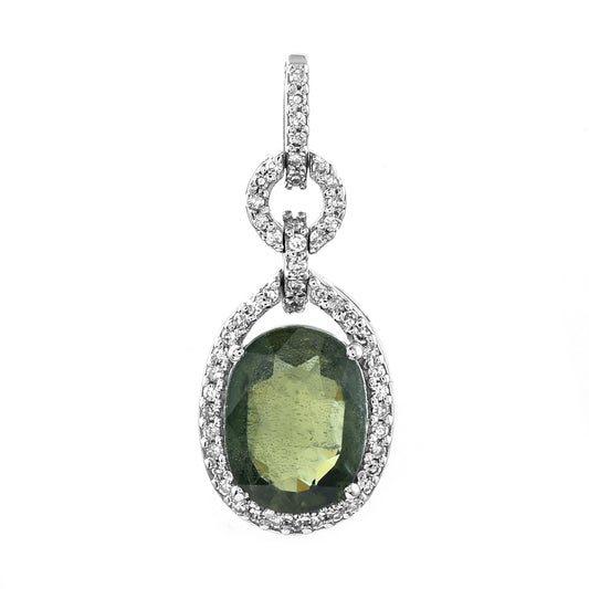 2.88 Ct Oval Mixed Cut Natural Green Sapphire 950 Platinum Pendant