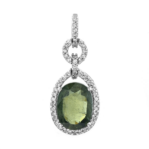 2.88 Ct Oval Mixed Cut Natural Green Sapphire 950 Platinum Pendant