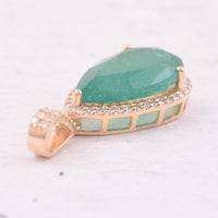 3.34 Ct Pear Mixed Cut Natural Emerald 14K Gold Pendant