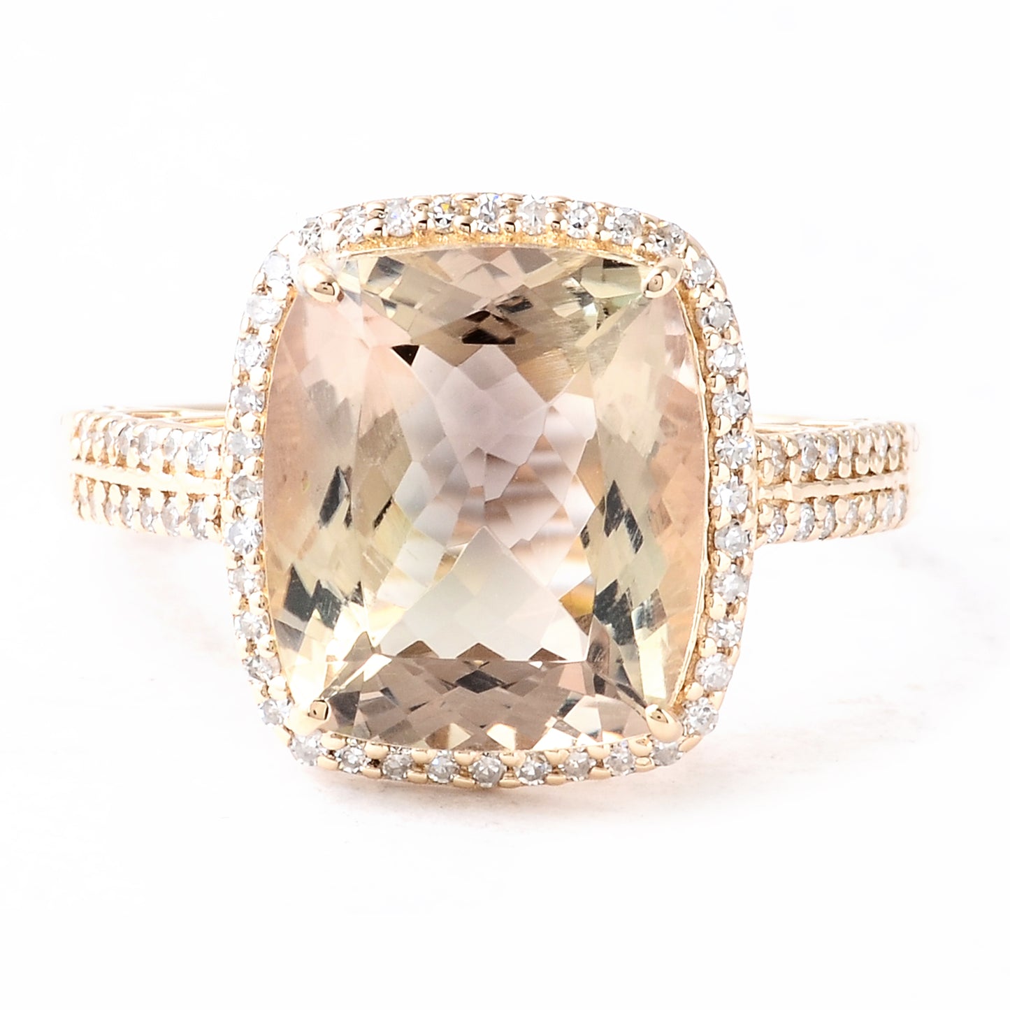 4.72 Ct Rectangular Cushion Mixed Cut Natural Plagioclase Feldspar Sunstone 14K Gold Ring