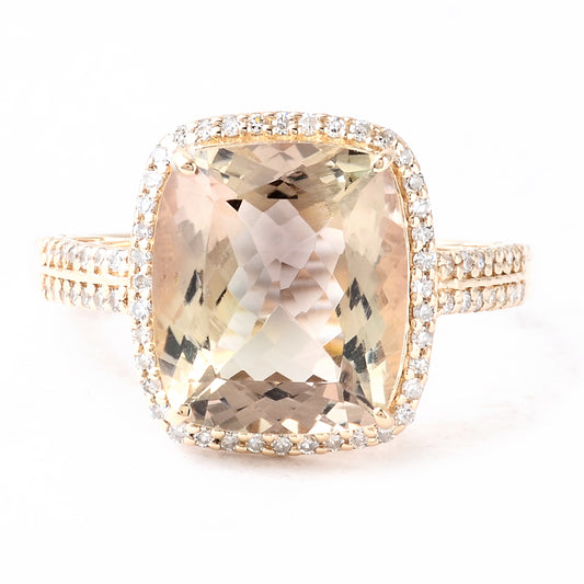 4.72 Ct Rectangular Cushion Mixed Cut Natural Plagioclase Feldspar Sunstone 14K Gold Ring