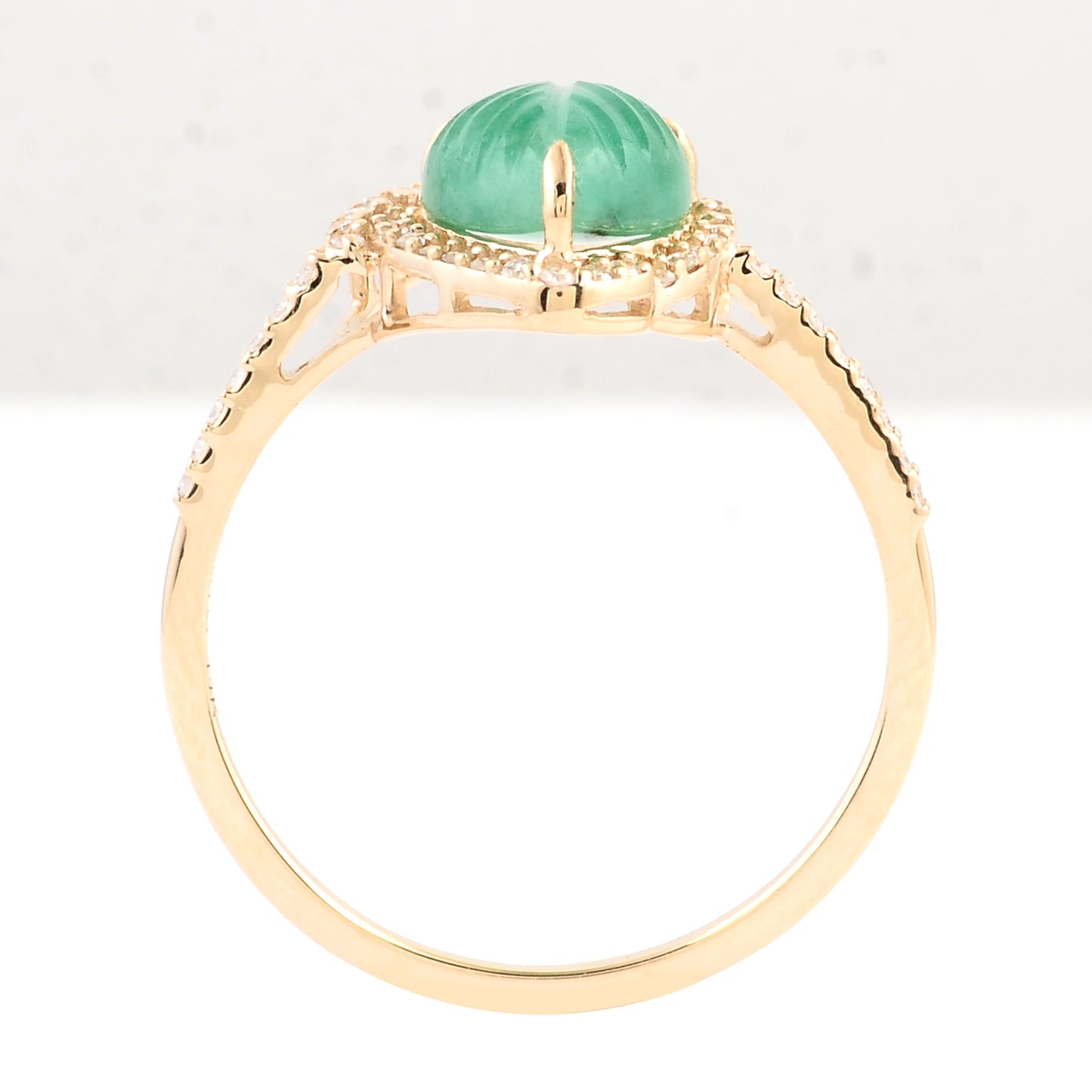 1.98 Ct Pear Carving Natural Beryl Emerald 14K Gold Ring