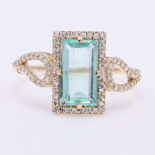 1.55 Ct Rectangle Step Cut Natural Emerald 14K Gold Ring