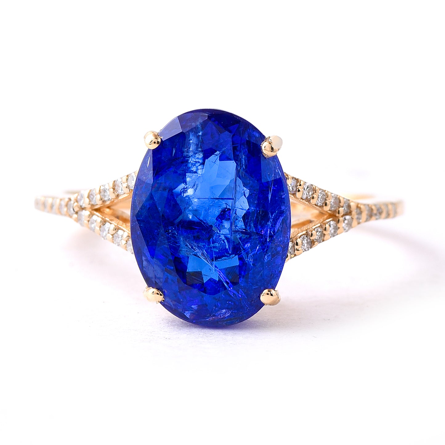 4.47 Ct Oval Mixed Cut Natural Tanzanite 14K Gold Ring