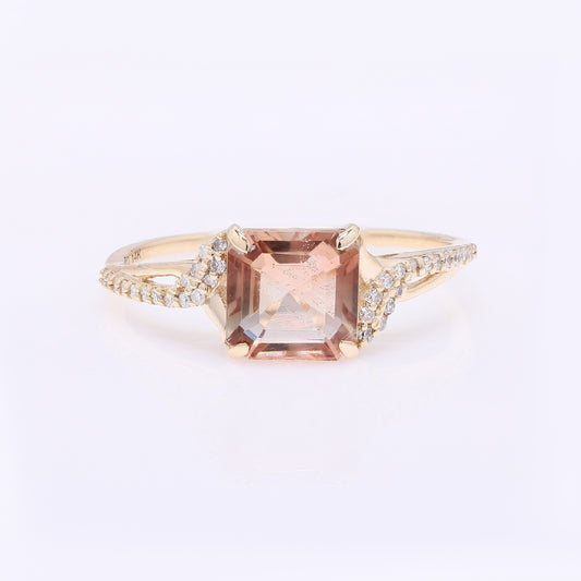 1.37 Ct Octagon Step Cut Natural Sunstone 14K Gold Ring