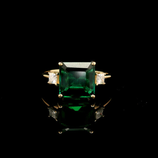 3.01 Ct Square Emerald Cut Lab Grown Emerald 14K Gold Ring