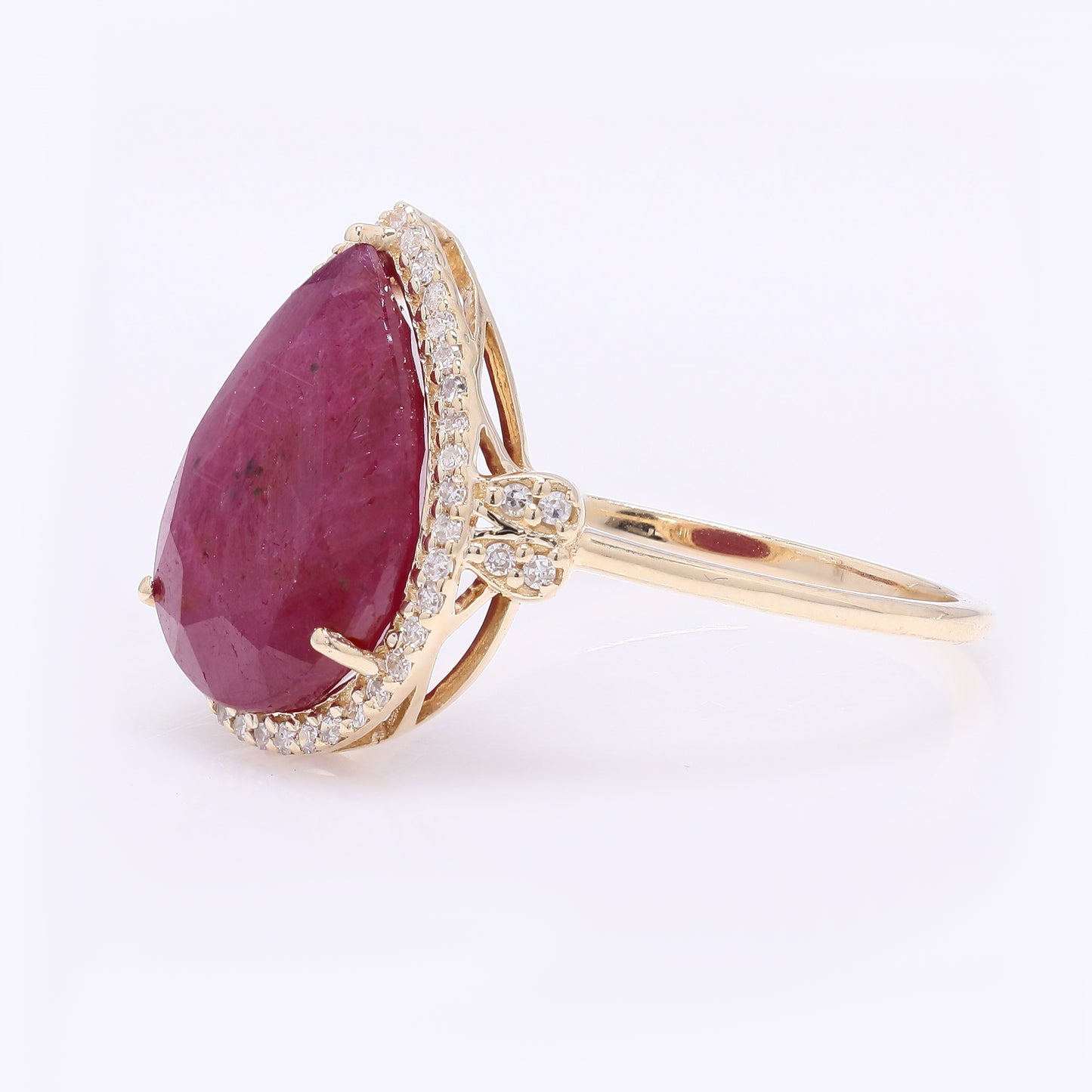 4.43 Ct Pear Mixed Cut Natural Ruby 14K Gold Ring