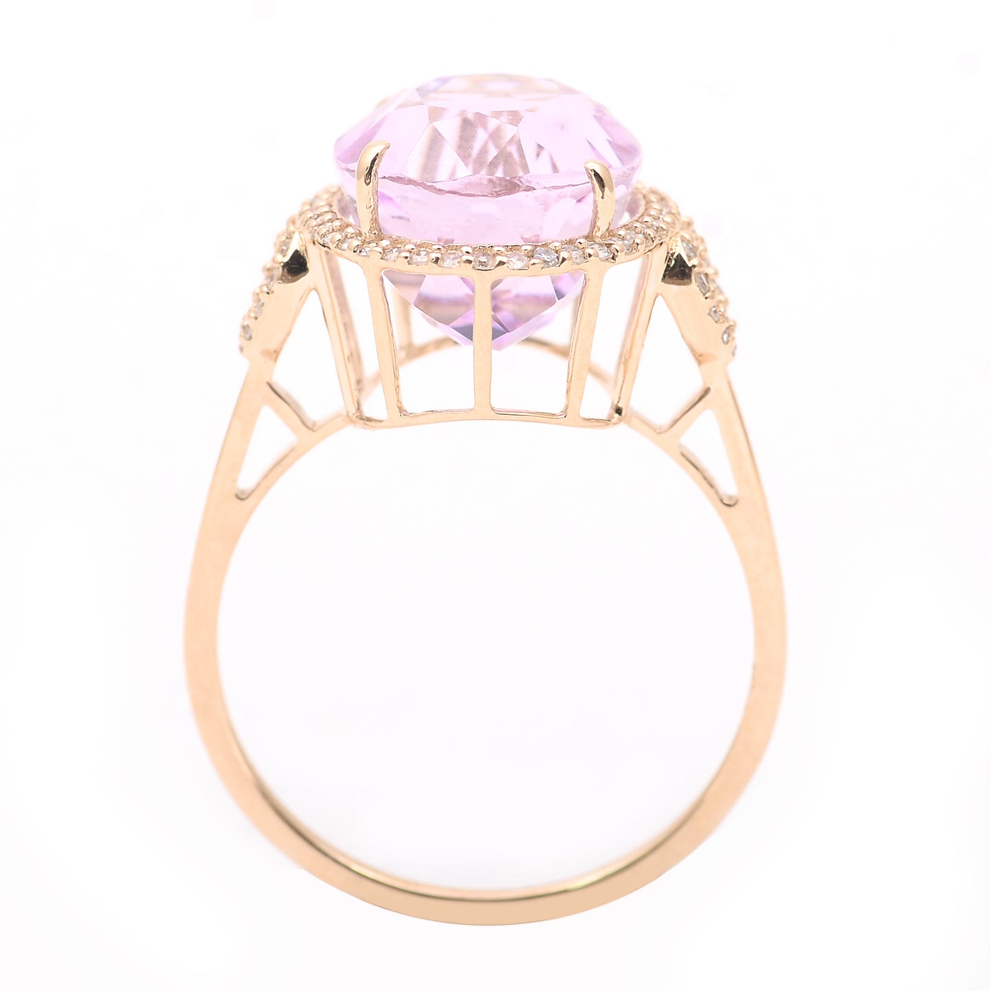 7.88 Ct Oval Mixed Cut Natural Kunzite 14K Gold Ring