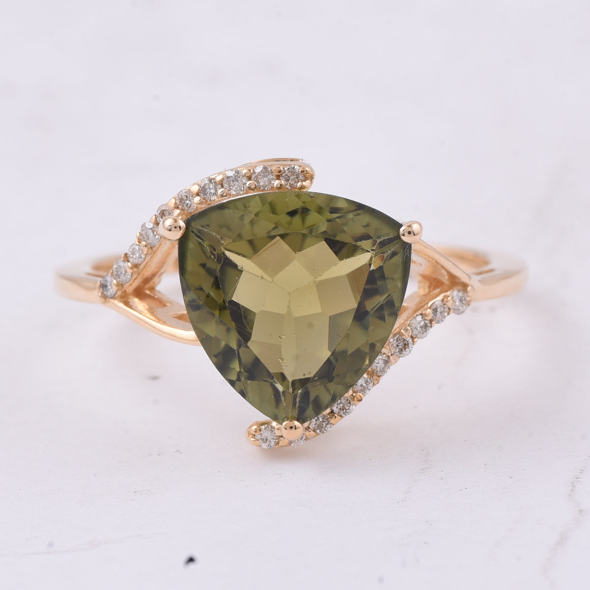 2.80 Ct Triangle Natural Green Tourmaline 14K Gold Ring