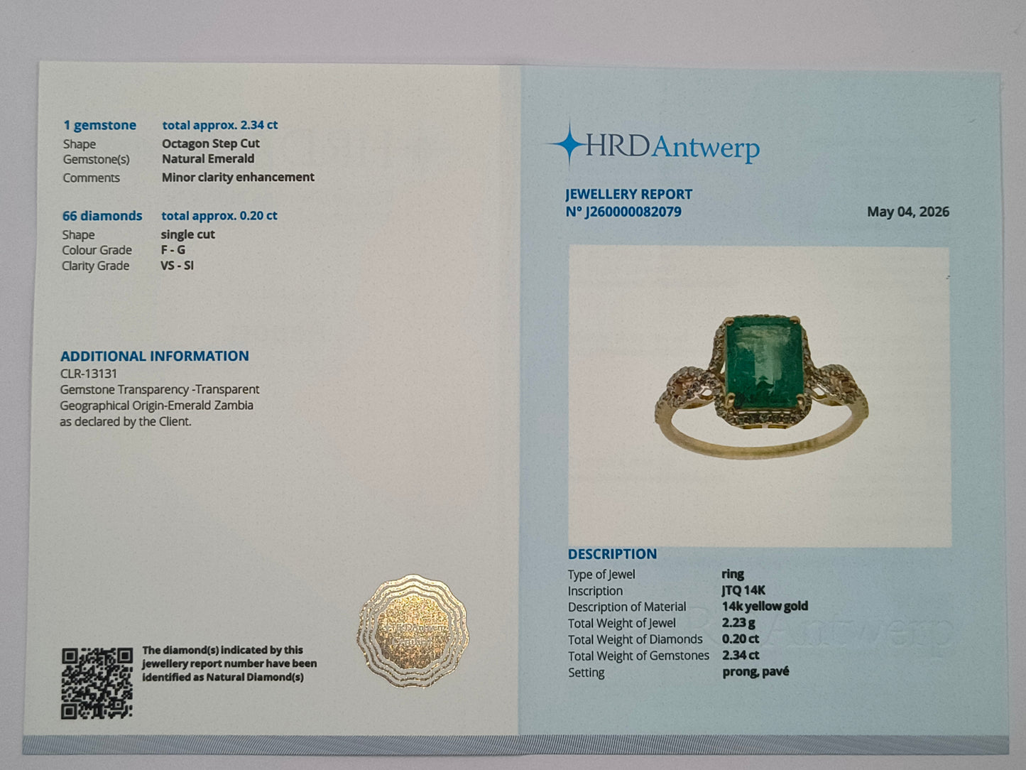 2.54 Ct Octagon Step Cut Natural Emerald 14K Gold Ring