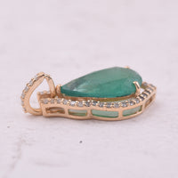 1.95 Ct Pear Mixed Cut Natural Emerald 14K Gold Pendant