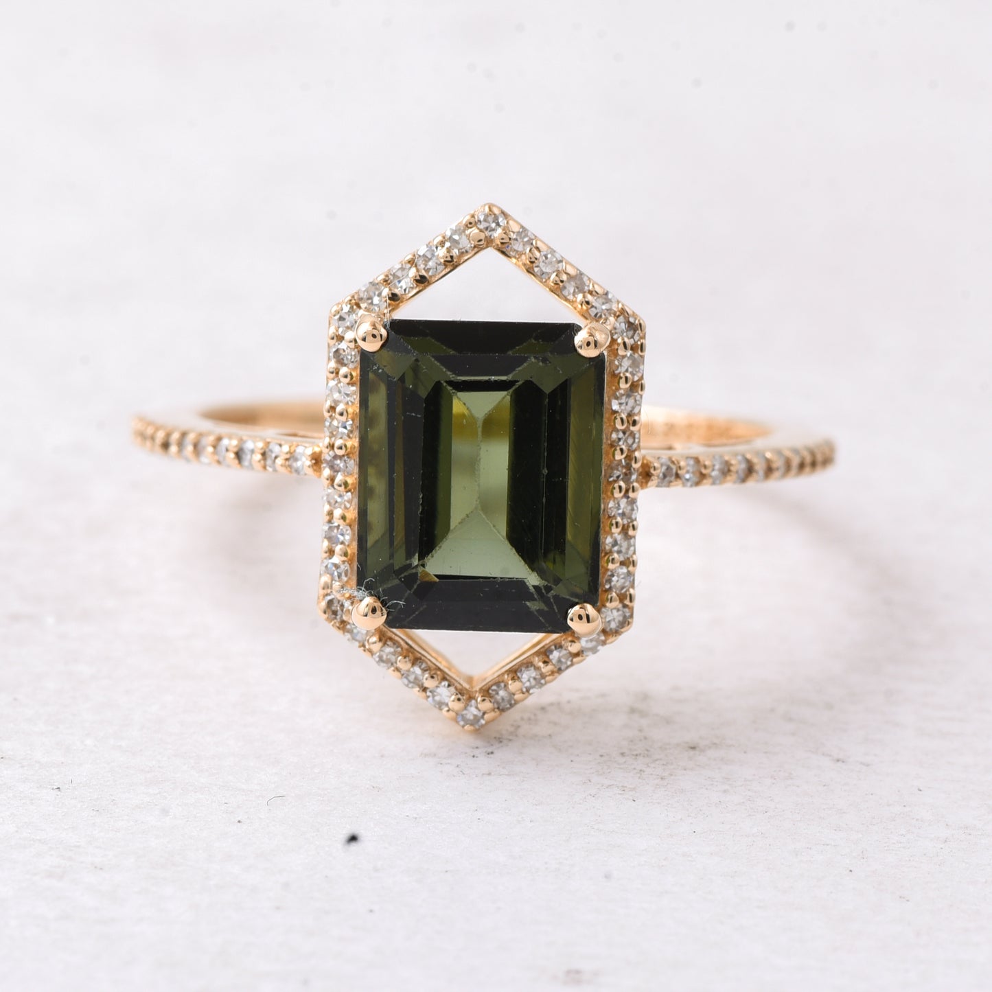 2.99 Ct Octagon Step Cut Natural Green Tourmaline 14K Gold Ring