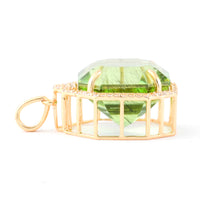 13.74 Ct Octagon Step Cut Natural Peridot 14K Gold Pendant