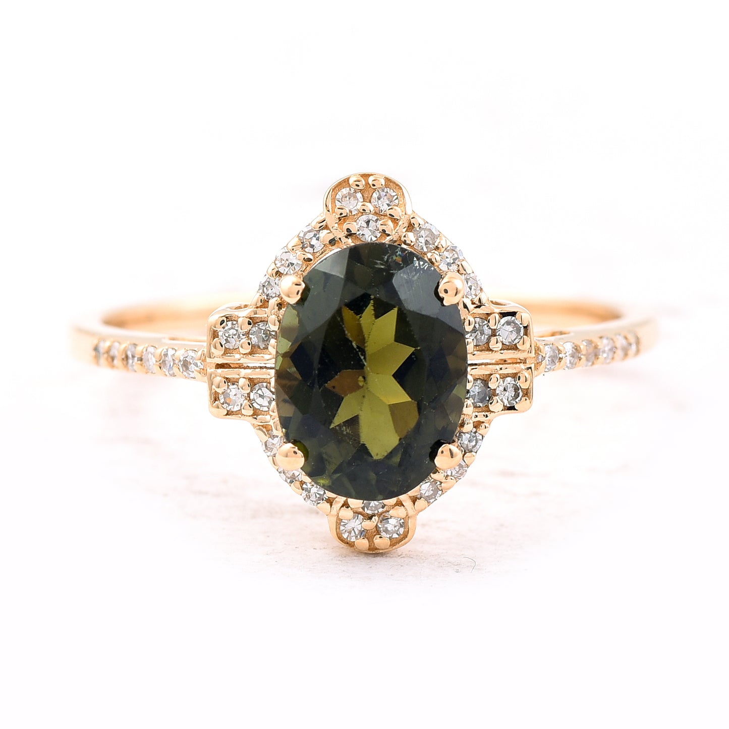 1.51 Ct Oval Mixed Cut Natural Green Tourmaline 14K Gold Ring
