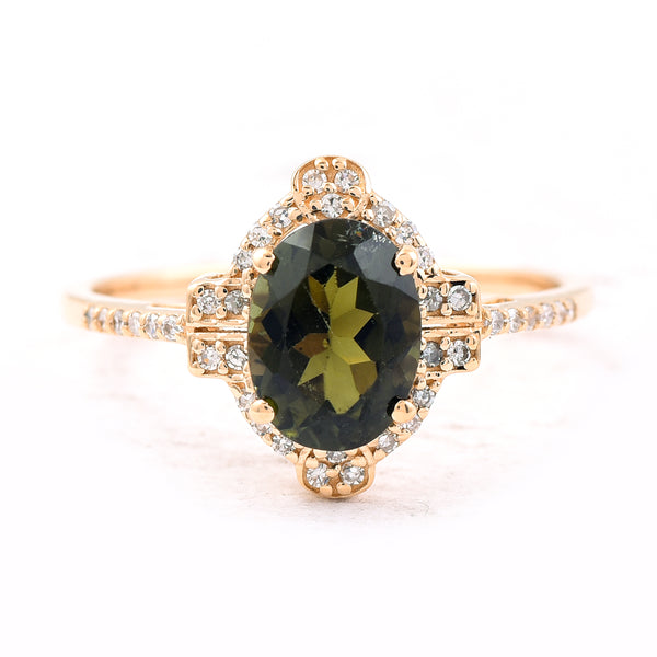 1.51 Ct Oval Mixed Cut Natural Green Tourmaline 14K Gold Ring