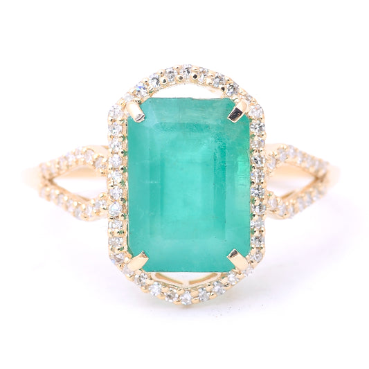 3.14 Ct Octagon Step Cut Natural Emerald 14K Gold Ring