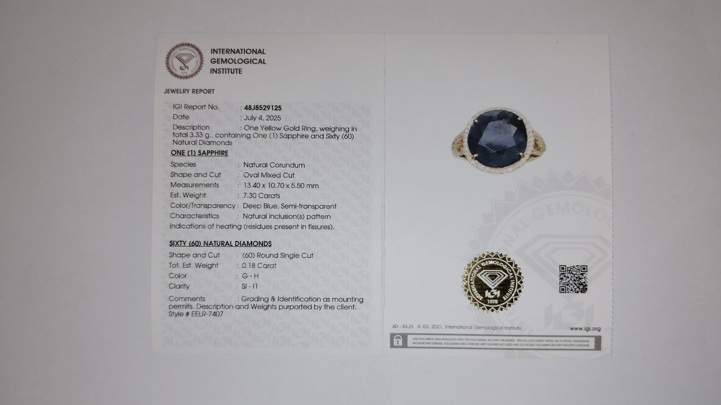 7.48 Ct Oval Mixed Cut Natural Corundum Sapphire 14K Gold Ring