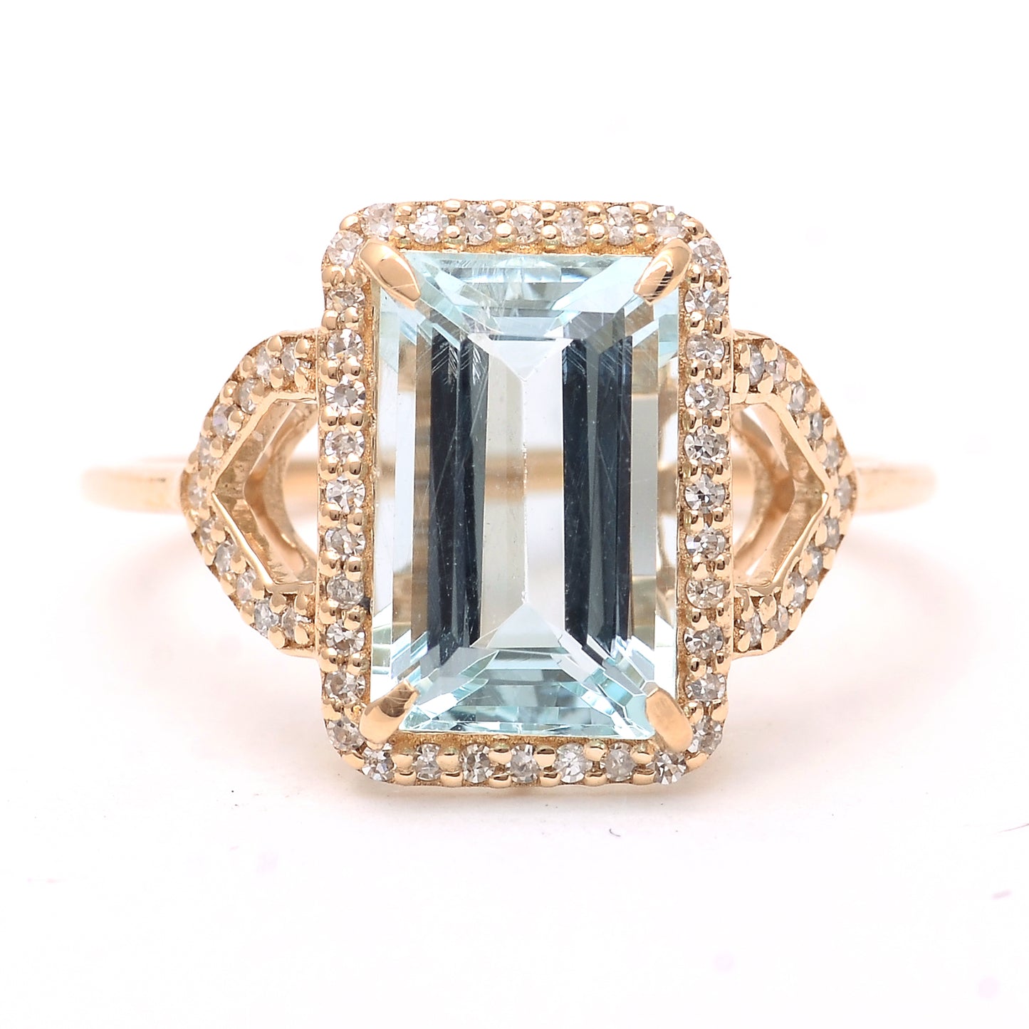 2.75 Ct Octagon Step Cut Natural Aquamarine 14K Gold Ring