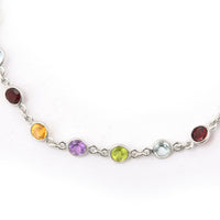 5.58 Ct Round Garnet, Peridot, Blue Topaz, Citrine, Amethyst 925 Sterling Silver Bracelet
