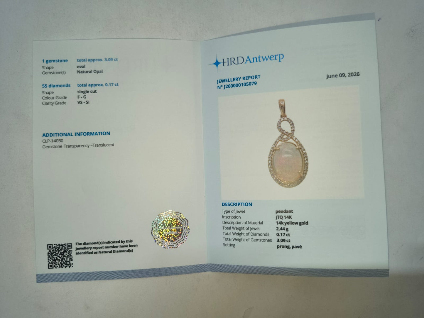 3.26 Ct Oval Cabochon Cut Natural Opal 14K Gold Pendant