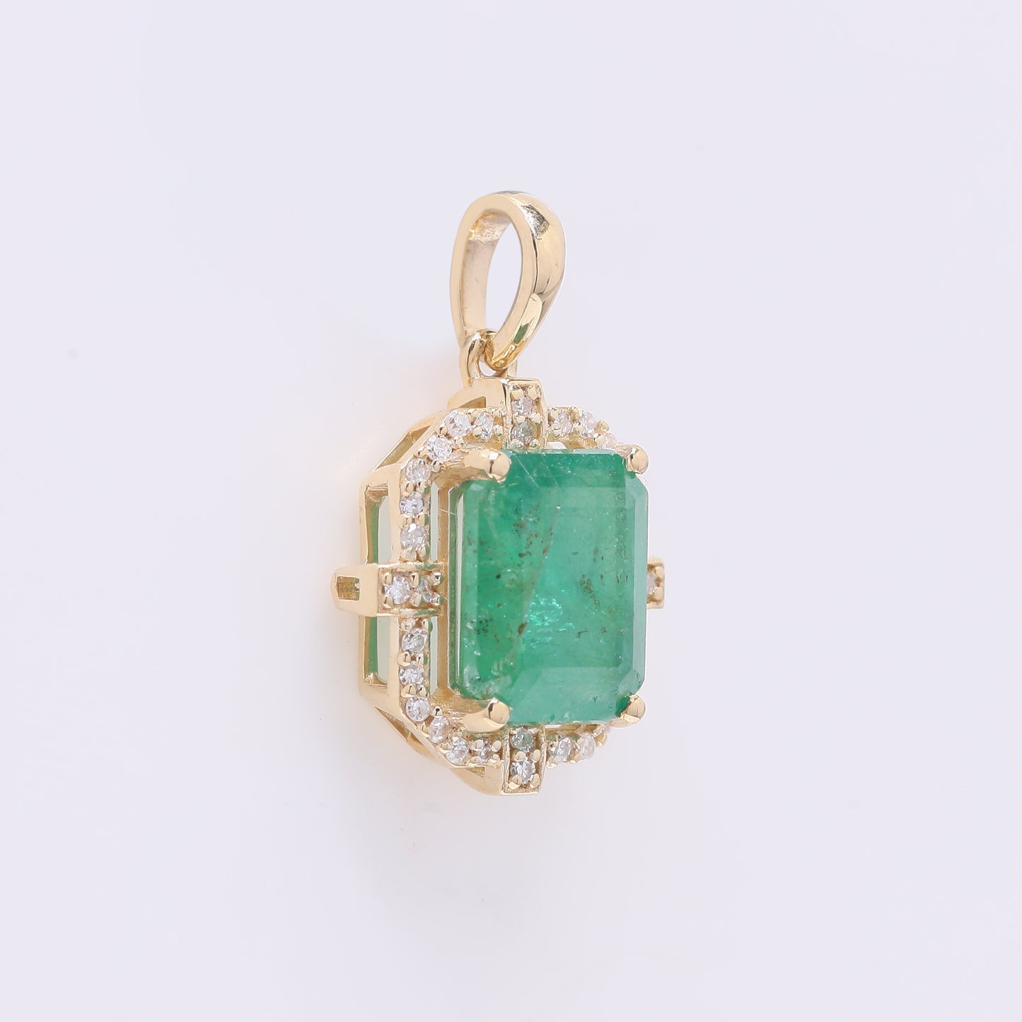 2.44 Ct Octagon Step Cut Natural Emerald 14K Gold Pendant