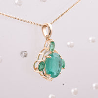 2.15 Ct Oval, Marquise Emerald 14K Gold Pendant