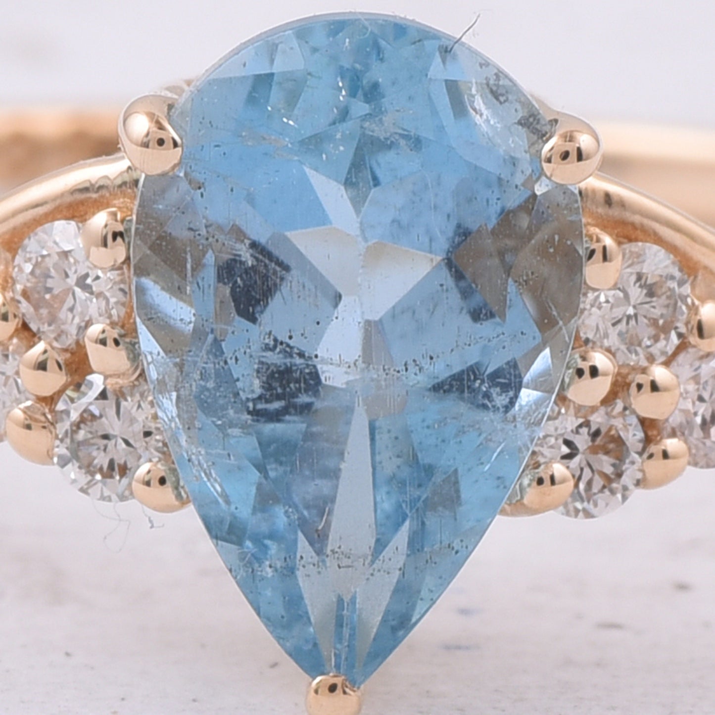 1.38 Ct Pear Natural Aquamarine 14K Gold Ring