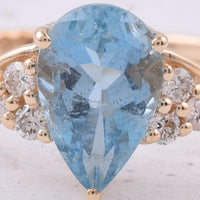 1.38 Ct Pear Natural Aquamarine 14K Gold Ring