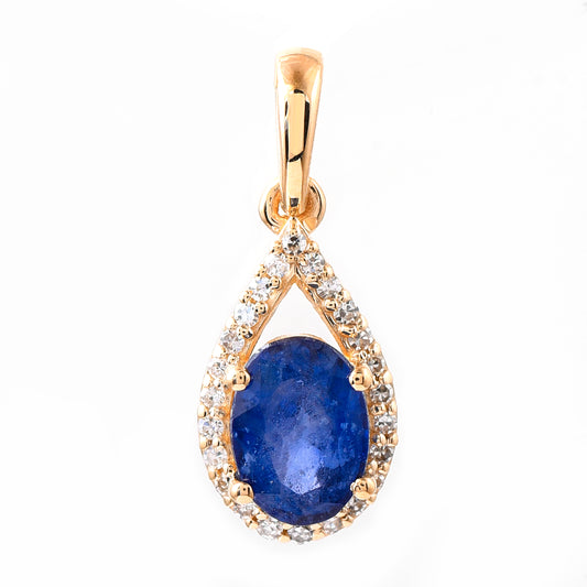 1.11 Ct Oval Mixed Cut Natural Sapphire 14K Gold Pendant