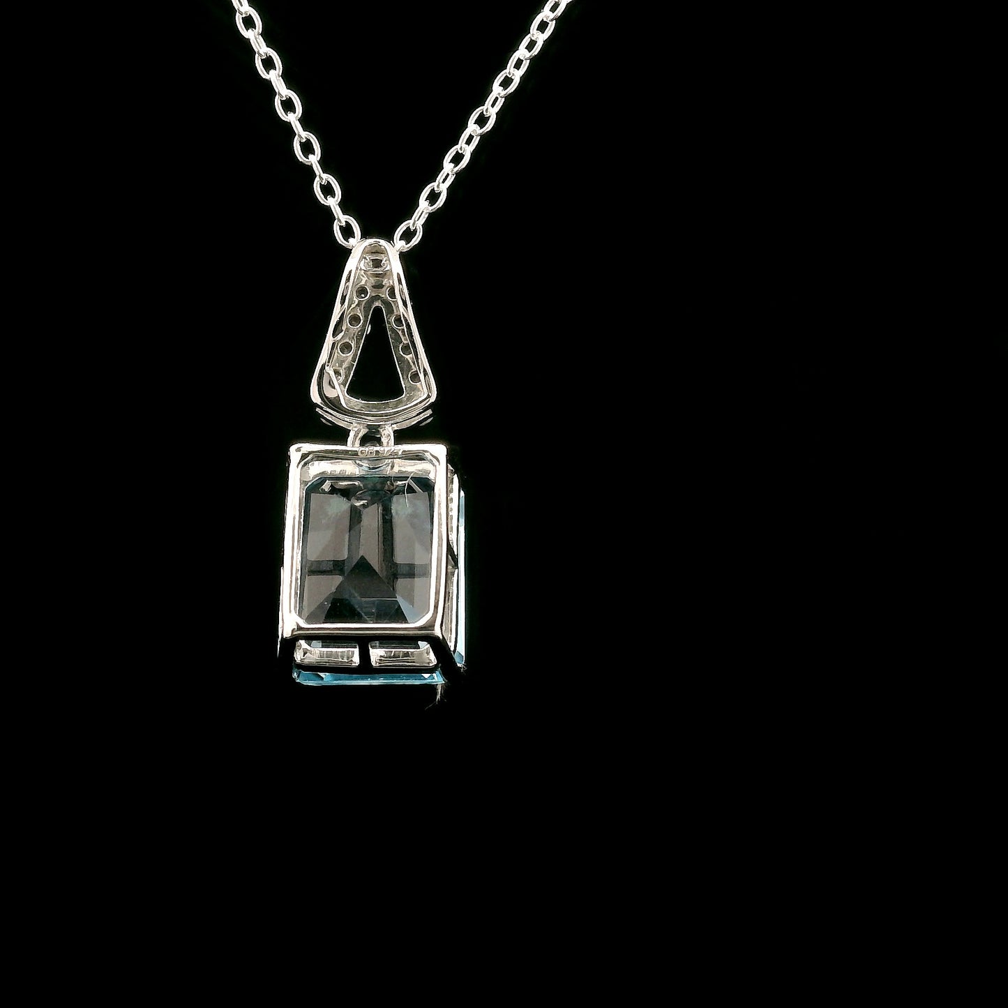 4.27 Ct Octagon Blue Topaz, White Zircon 925 Sterling Silver Pendant