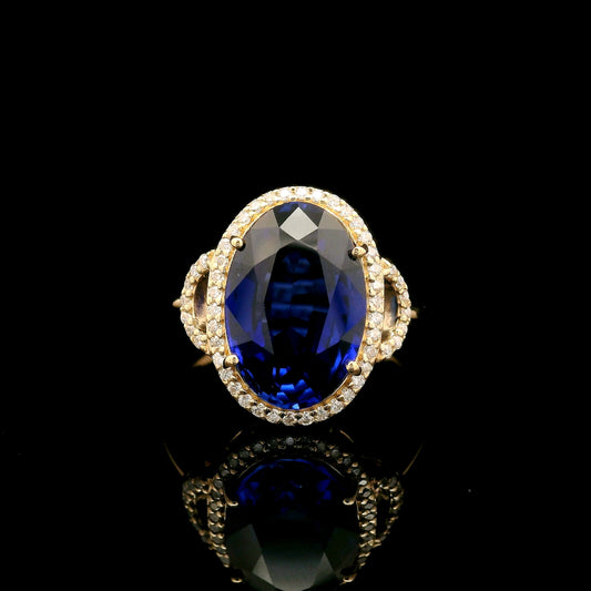 5.67 Ct Oval Mixed Cut Lab Grown Sapphire 14K Gold Ring